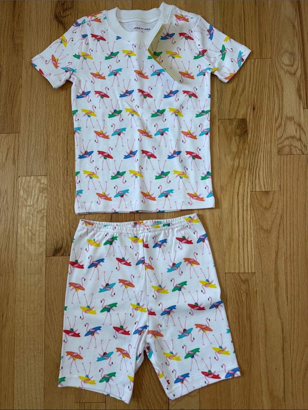 Janie and Jack White Pajama Set with Multicolor Flamingos